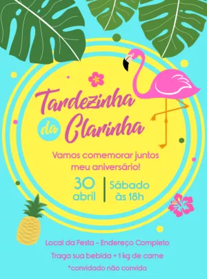 Convite Aniversário Tardezinha com Flamingo para Editar Online