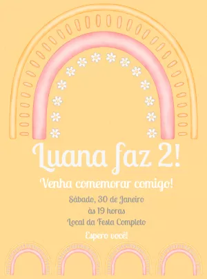 Convite Aniversário Arco Íris Boho para Editar Online
