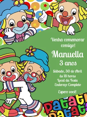 Convite de Aniversário Patati Patatá para Editar Online