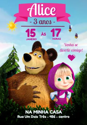 Convite Aniversário Masha e o Urso para Editar Online