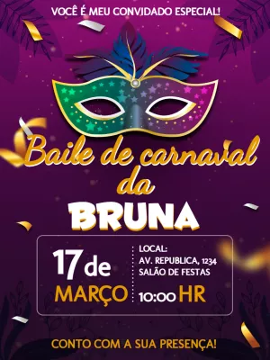 Convite de Aniversário Baile de Carnaval para Editar Online