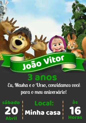 Convite de Aniversário Masha e o Urso para Editar Online