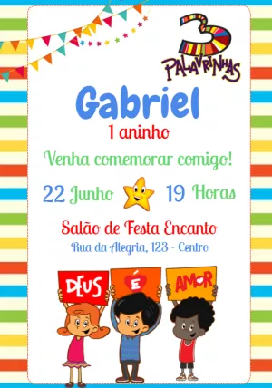 Convite de Aniversário 3 Palavrinhas para Editar Online