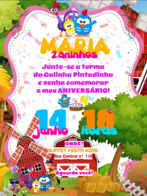 Galinha Pintadinha Birthday Invitation – Static – Marussa Vulcão