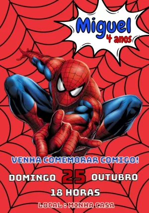 Convite Aniversário Homem Aranha Editável Online para Imprimir