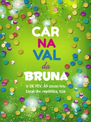 Convite Aniversário Carnaval com Confetes para Editar Online