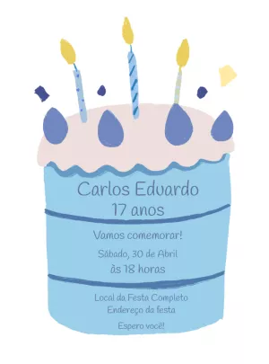 Convite de Aniversário Bolo Azul Minimalista para Editar