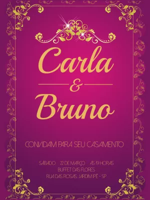 Convite de Casamento Arabescos Dourados para Editar Online