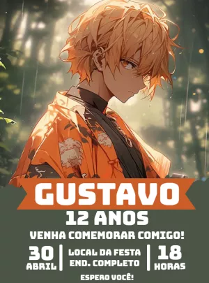 Convite Aniversário Anime Zenitsu para Editar Online