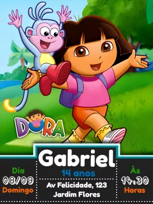 Convite de Aniversário Dora Aventureira para Editar Online