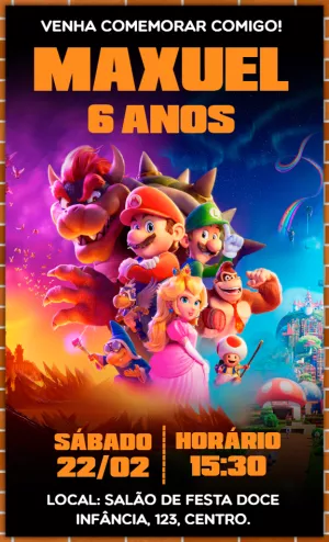 Convite Aniversário Super Mario Bros Editável Online