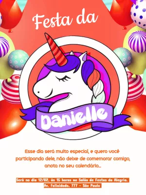 Convite de Aniversário Unicórnio Colorido para Editar Online