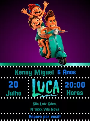 Convite de Aniversário Luca com Personagens para Editar Online