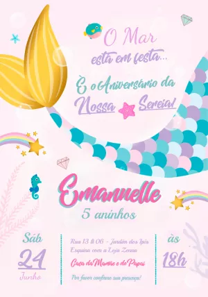 Convite de Aniversário Sereia Fundo do Mar para Editar Online