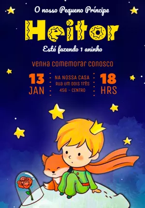 Convite Aniversário O Pequeno Príncipe Editável Online