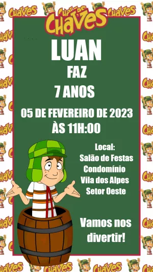 Convite de Aniversário do Chaves para Editar Online
