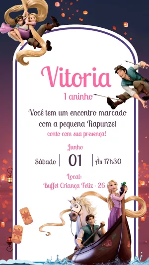 Convite de Aniversário Rapunzel Enrolados para Editar Online