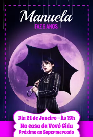 Convite de Aniversário Wandinha Addams para Editar Online