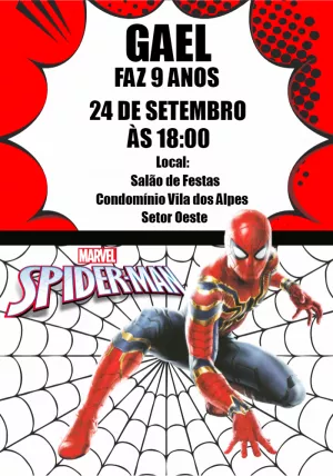 Convite de Aniversário Homem Aranha para Editar Online