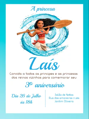 Convite de Aniversário Moana para Editar e Imprimir