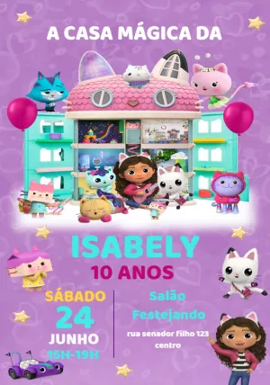 Convite Aniversário A Casa Mágica da Gabby para Editar Online