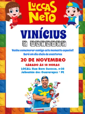 Convite de Aniversário Luccas Neto Editável para Enviar Online