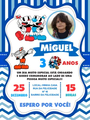 Convite Aniversário Cuphead com Foto para Editar Online