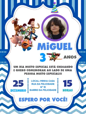 Convite Aniversário Toy Story com Foto para Editar Online