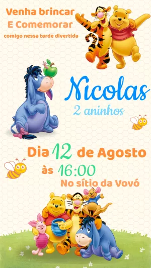 Convite de Aniversário Ursinho Pooh para Editar Online