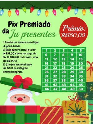Arte para Rifa Pix Premiado de Natal Editável Online