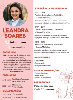 Modelo de Currículo com Foto Feminino para Editar Online