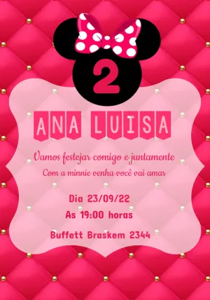 Convite de Aniversário Minnie Rosa para Editar Online