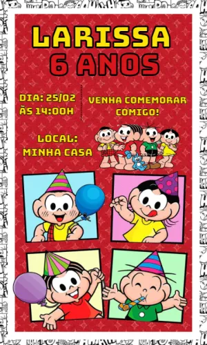 Convite de Aniversário Turma da Mônica para Editar Online