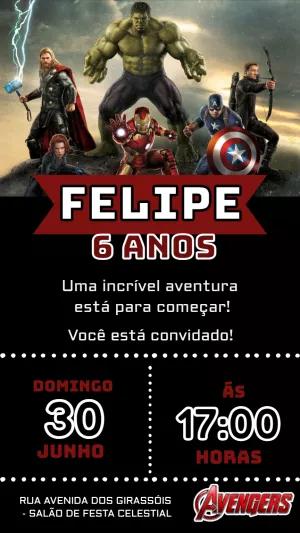 Convite de Aniversário Vingadores Marvel para Editar Online