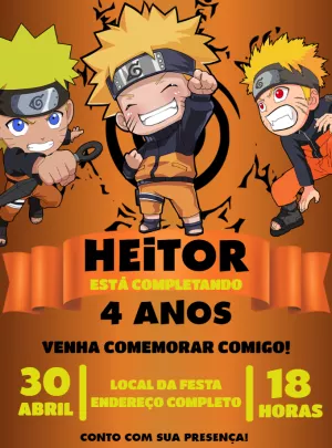 Convite de Aniversário Naruto Chibi para Editar Online