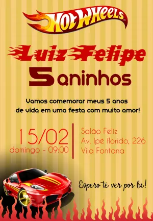 Convite de Aniversário Hot Wheels com Carros para Editar Online