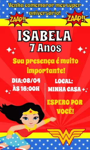 Convite Aniversário Mulher Maravilha para Editar Online
