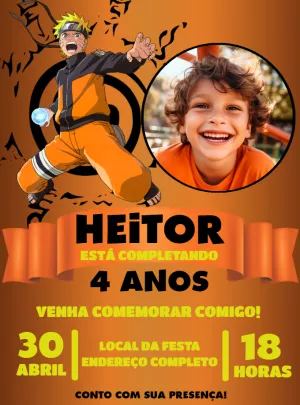 Convite de Aniversário Naruto com Foto para Editar Online