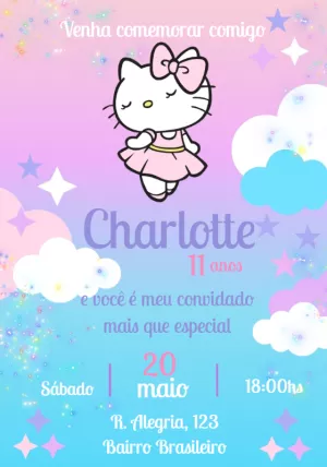Convite de Aniversário Hello Kitty para Editar Online