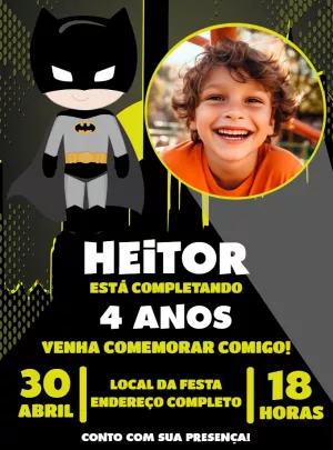 Convite de Aniversário Batman Toy com Foto para Editar Online