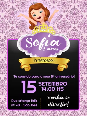 Convite de Aniversário Princesa Sofia para Editar Online