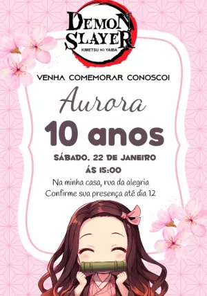 Convite de Aniversário Demon Slayer Nezuko para Editar Online