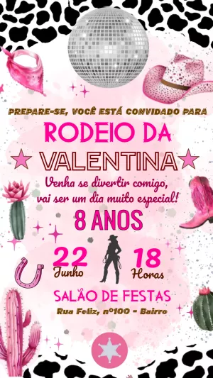 Convite de Aniversário Rodeio Boiadeira para Editar Online