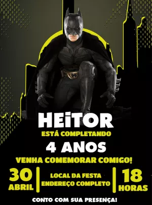 Convite de Aniversário Batman Editável Online para Festa Herói