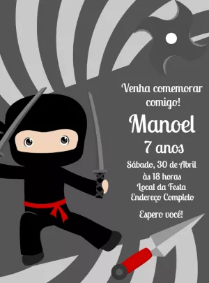 Convite de Aniversário Ninja com Guerreiro para Editar Online