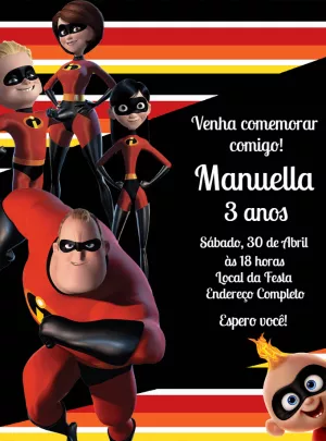 Convite de Aniversário Os Incríveis para Editar Online Facilmente