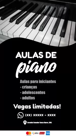 Flyer de Aulas de Piano Editável Online para Divulgar