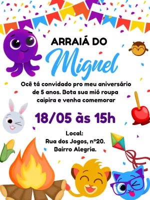 Convite de Aniversário Festa Junina Bolofofos para Editar