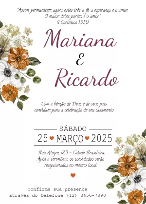 Convite de Casamento Floral Elegante para Editar Online