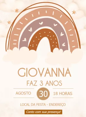 Convite de Aniversário Arco Íris Boho para Editar Online